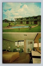 Tarjeta postal vintage Safari Inn Motel Corpus Christi TX sala de piscina Dexter Press