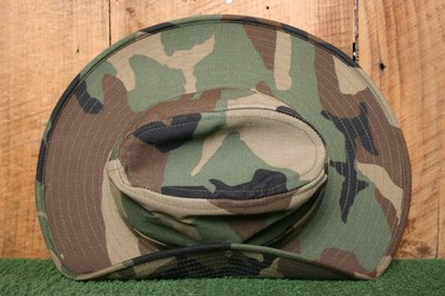 Vintage Woodland Camo Stiff Canvas Aussie Style Bush Hat Fits 6 1