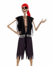 4 Pcs 12 ft Skeleton Outfits Accessories Giant Pirate Costume Set Halloween S...