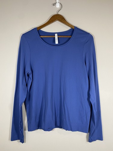 Athleta Top Womens XLARGE Blue In Motion Top Long Sleeve Stretch Fitted Athletic