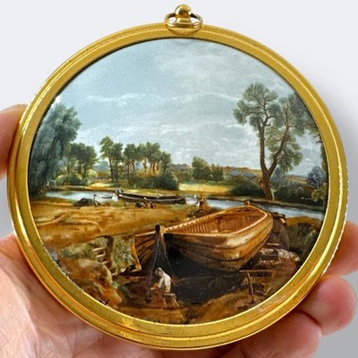 Vintage Meister Miniaturen vergoldet feines Porzellan runde Wandrelief England