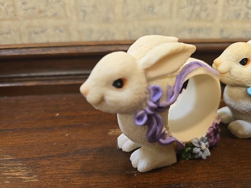 Vtg White Ceramic Rabbit Bunny Easter Spring Napkin Holders Set of 4 Bows - Picture 11 of 11