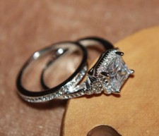 2 pcs fashion zirconia ring gems silver plate jewelry wedding engagement band