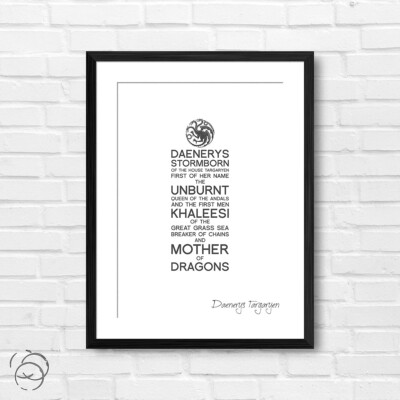 Daenerys Targaryen Zitat Poster Druck ''Daenerys Targaryen'' Game Of Thrones GoT