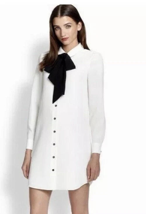 Abito firmato KATE SPADE grifone avorio con cravatta in velluto nero taglia 6