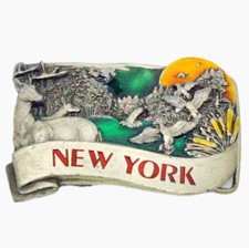 Belt Buckle New York Enamel Siskiyou Pewter Bergamot Buckle Co 1984 Vintage
