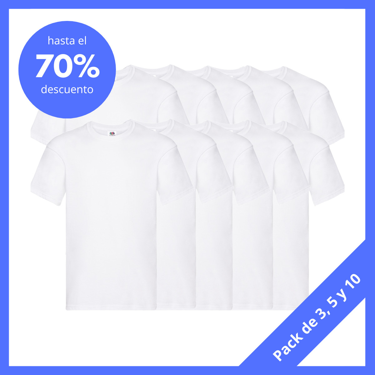 Pack camisetas blancas Fruit of the Loom cuello redondo, pico, tirantes S M L XL