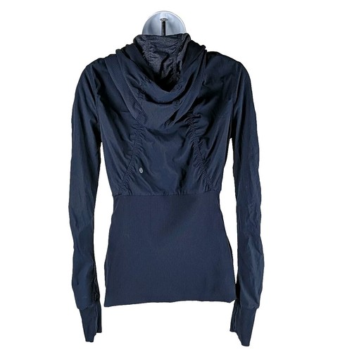 Lululemon Hoodie Jacket Size 8 Blue Pinstripe Form Fitting Stretchy Ribbon Trim - Picture 3 of 12