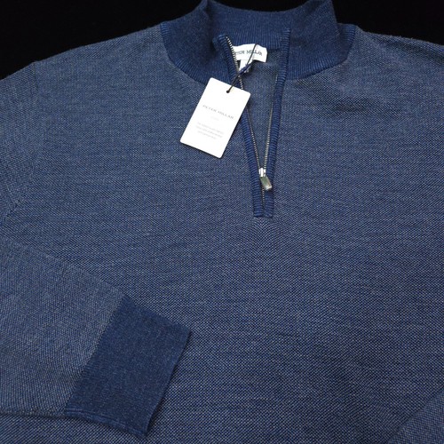 NEW! PETER MILLAR GOLF 1/4 ZIP SWEATER -L- INDIGO BLUE DENIM WOOL CROWN COMFORT - Picture 3 of 13