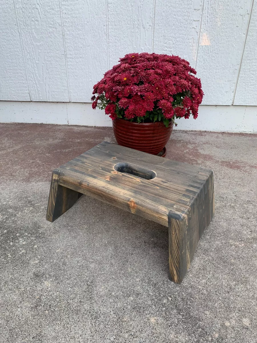 Hand crafted wood step stool stained rustic country farmhouse stable strong