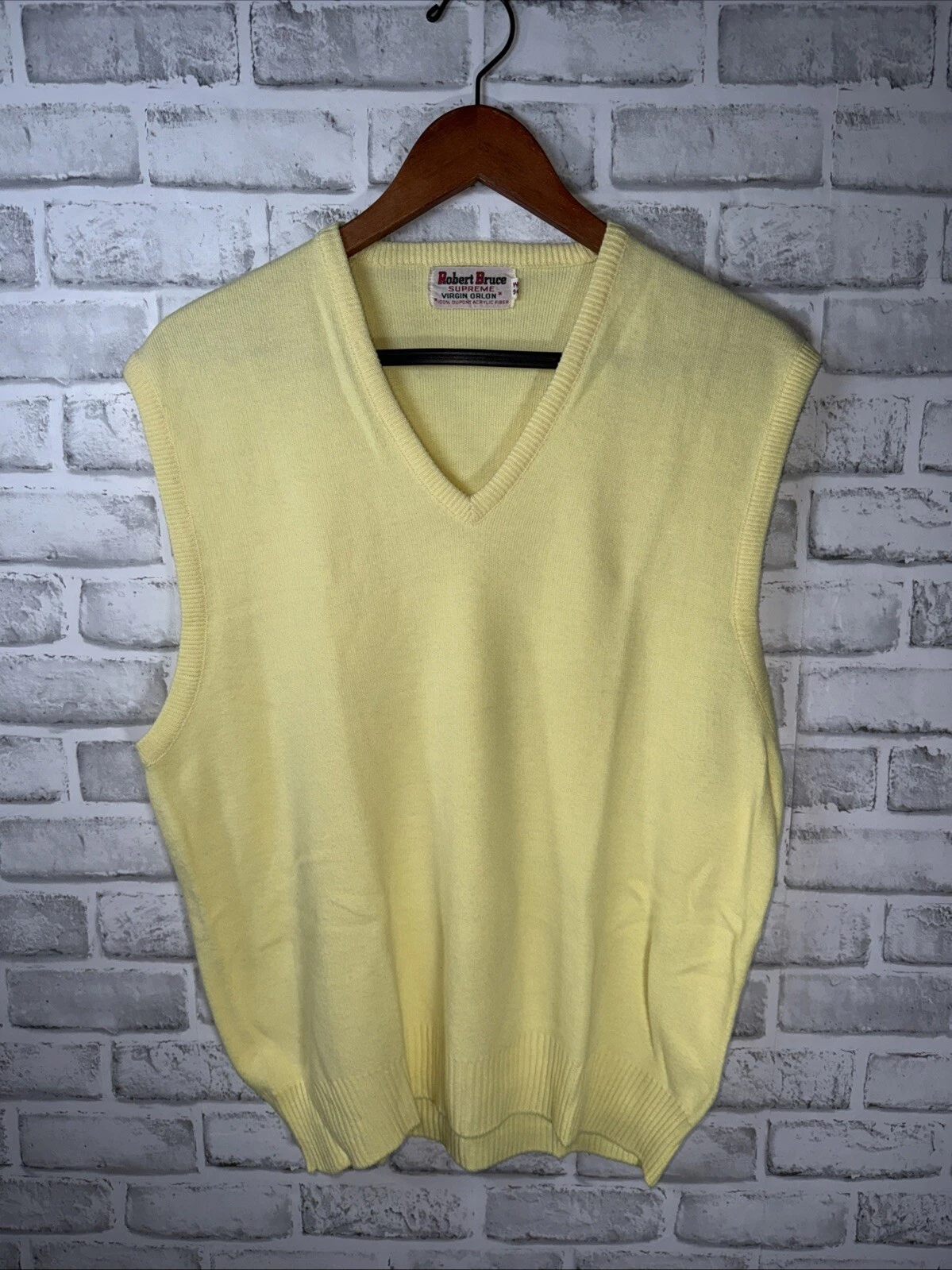 Gilet pull jaune acrylique vintage Robert Bruce SUPREME Orlon USA Preppy homme L