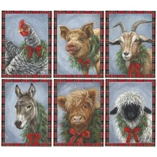 Christmas Notecards Set of 6 | Envelopes Included | Farm Animals With Wreaths