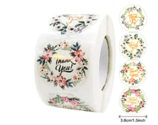 40 THANK YOU STICKER FLORAL GOLD ENVELOPE SEAL LABEL STICKERS 1.5" FREE SHIPPING