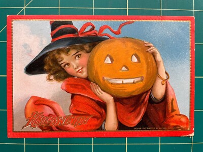 Halloween postcard -Tuck - 1910 - Beautiful girl with witch's hat