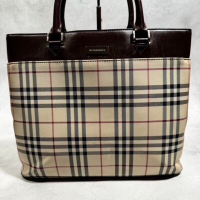Burberry Nova Check Tote Handbag Logo plate Color Beige Women's