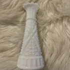 Anchor Hocking Bud Vase 6" White Milk Glass Stars & Bars MCM Shabby Chic Vintage