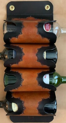 Handcrafted Leather Four Bottle Wine Rack