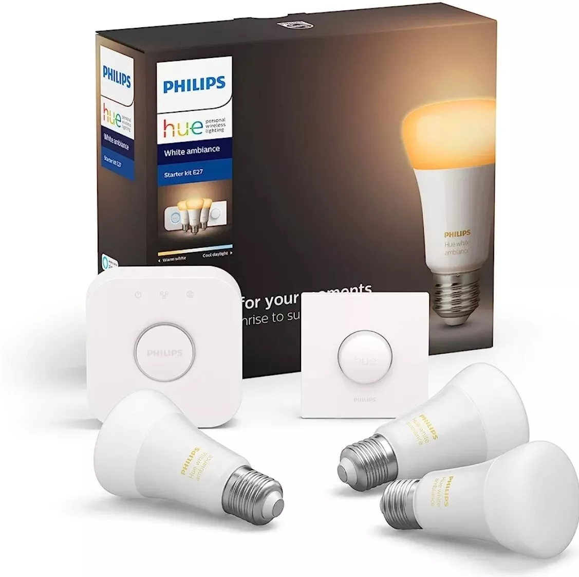 Philips Hue Starter Kit White Ambiance Smart Bulb 3 Pack LED E27