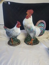 Large 16"T Ceramic Rooster and 12" T Hen Set  NICE 