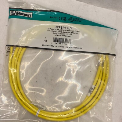 Panduit UTPSP7YLY Cat6 24 AWG UTP Copper Patch Cord 7ft Yellow 6 PCS