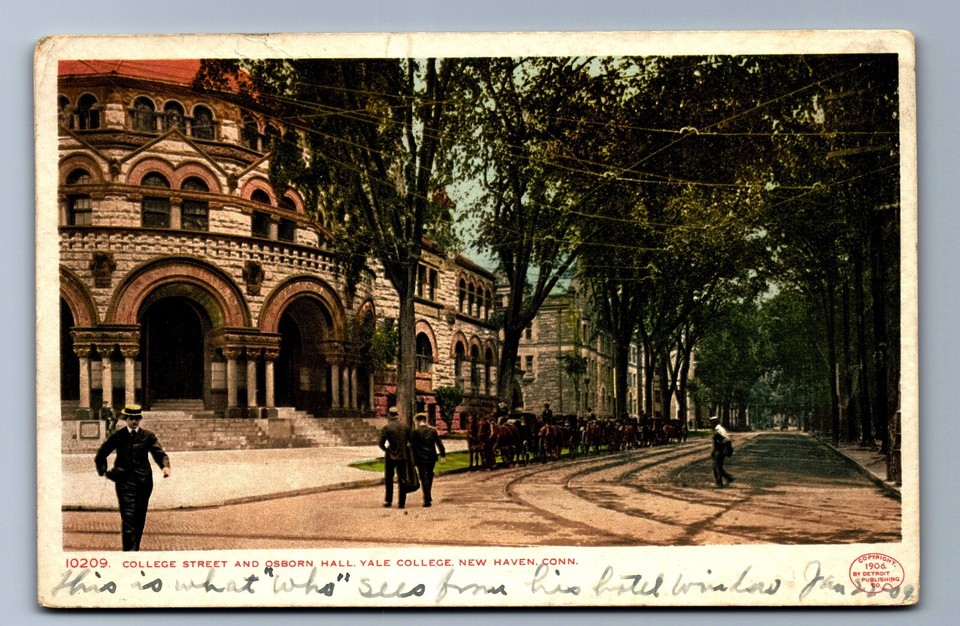 1906 YALE COLLEGE ST, OSBORN HALL, NEW HAVEN, CT, WAGONS HORSES