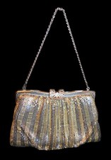 Unbranded Vintage 50s Silver Gold Metal Mesh Clasp Coin Purse Handbag