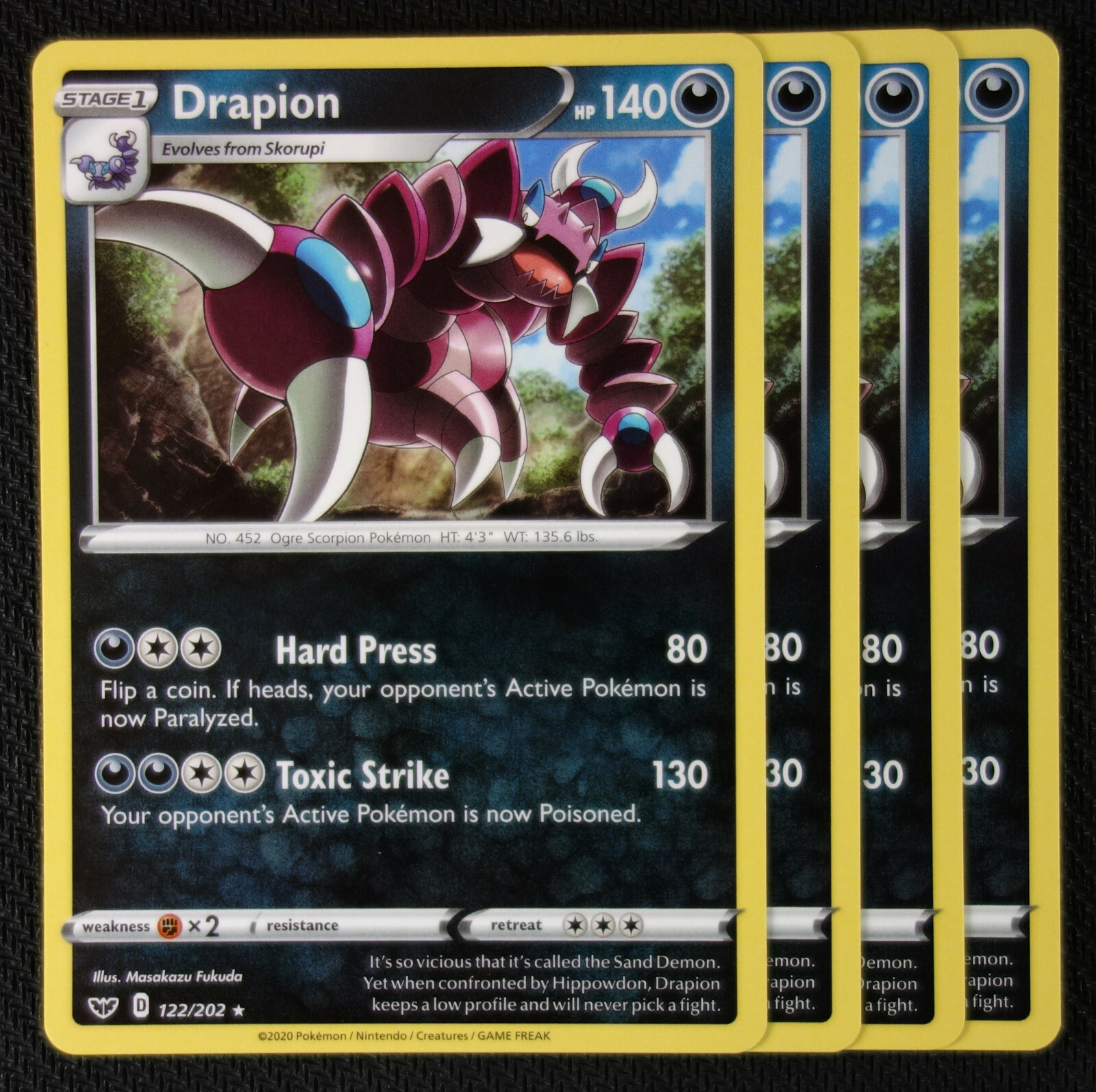 Pokemon Cards 4x Drapion 122/202 Playset Sword & Shield NM/M
