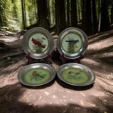 Stieff Pewter Grace Gilmore Painted Fiberglass Bird Coasters Set of Four 
