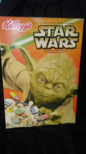 Vintage Sin Abrir Caja De Cereal Kellogg&#039;s Star Wars Yoda Episodio III Naranja Caja de febrero