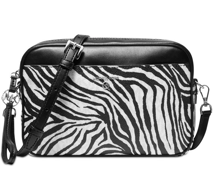 New Michael Kors Jet Set Charm Large EW Camera Crossbody black bright white bag