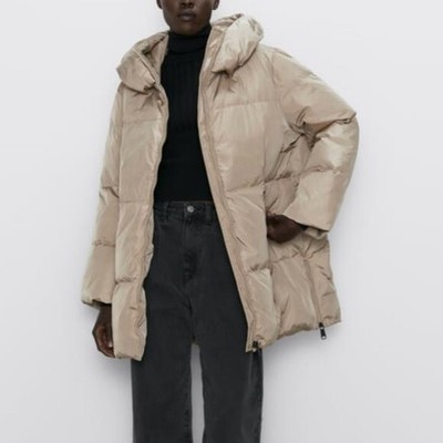 zara oversized puffer jacket beige