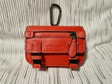 New COACH Micro Track Key Fob Gunmetal Miami Red Attached Carabiner Clip C9981