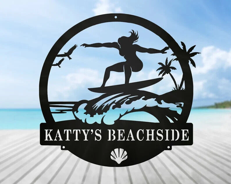 Personalized Beach Girl Surf Pool Side Metal sign, Home Pool decor Outdoor Decor - image 2 of 4