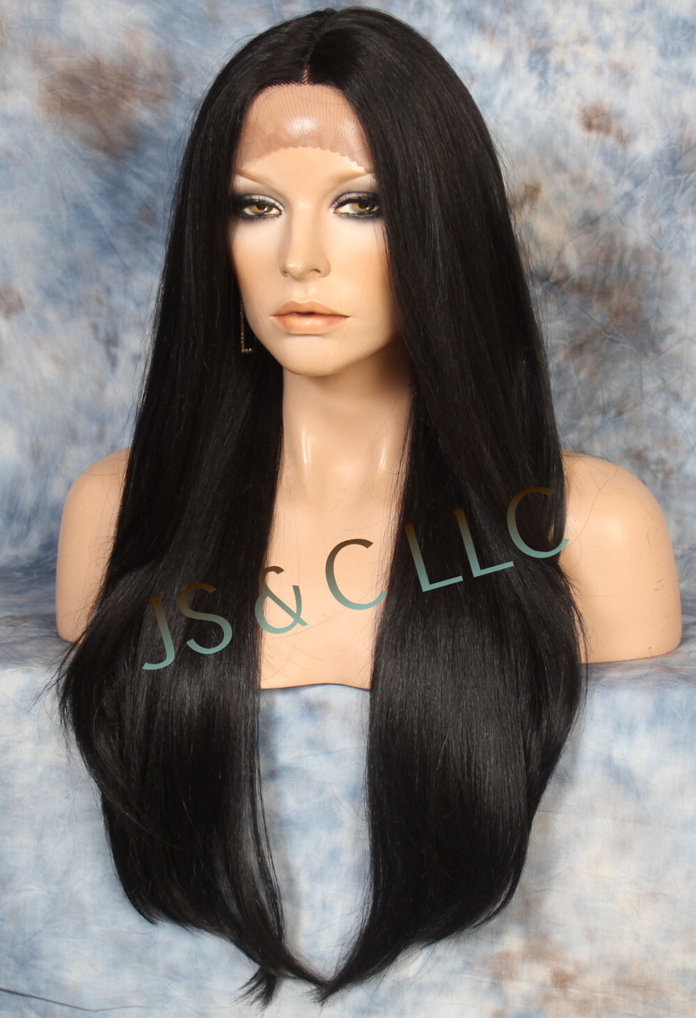 Human Hair Blend Full Lace Front Wig Heat OK Long Straight Off Black