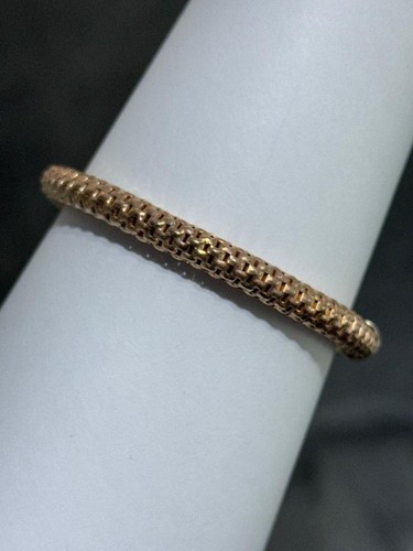 Rose Gold Sterling Diamond Cut Large Bead Design Stretch Bracelet 7" Length Gift - Picture 3 of 10