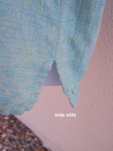 FLAX aqua yellow linen lagenlook top shirt tee size L OVERSIZE SPRING blouse - Picture 4 of 9