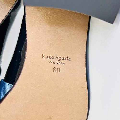 Kate Spade Leandra Heel Size 8 Navy Patent Leather Loafer Block Heel Bow Office - Picture 15 of 19