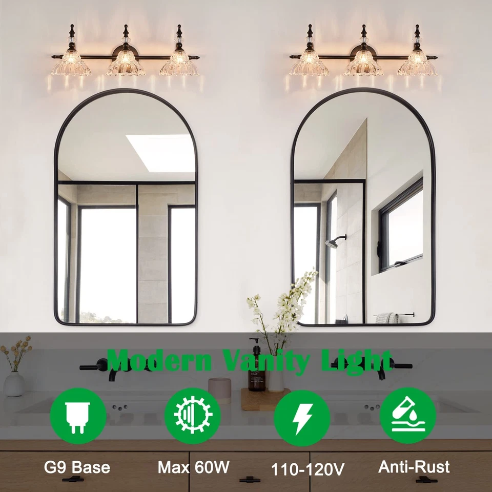 Bathroom Vanity Lights Bathroom Lighting Fixtures Over Mirror Matte Black 3 L... - Image 2 of 4