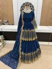 LATEST BLUE HEAVY FAUX GEORGETTE TOP LEHENGA WITH DUPATTA FOR WEDDING WEAR