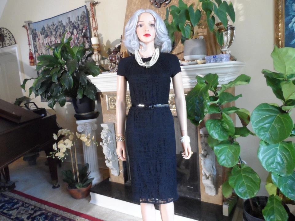 Escada for Neiman Marcus 100% Silk Black Lace Belted Sheath Dress Size 34-US 4 - Image 2 of 4