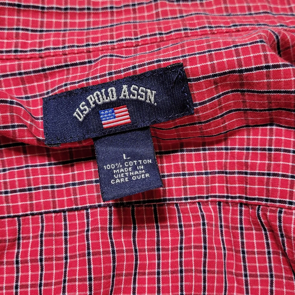 Camisa polo de Estados Unidos para hombre con botones grande roja azul a cuadros manga corta 100 % algodón Foto 3 de 4