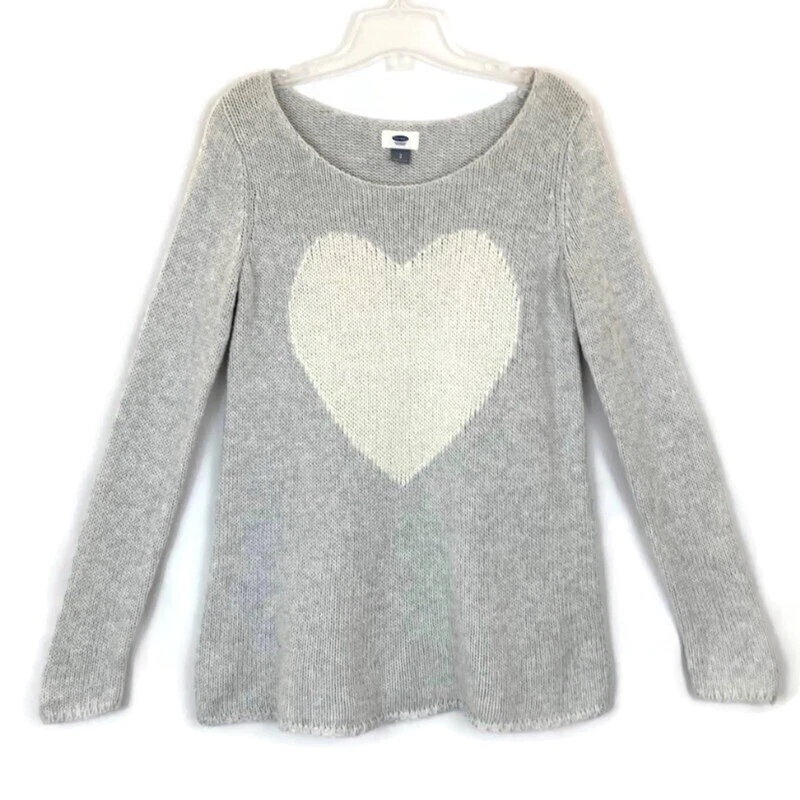 Forever 21 size small grey knit sweater heart Long Sleeves Relax