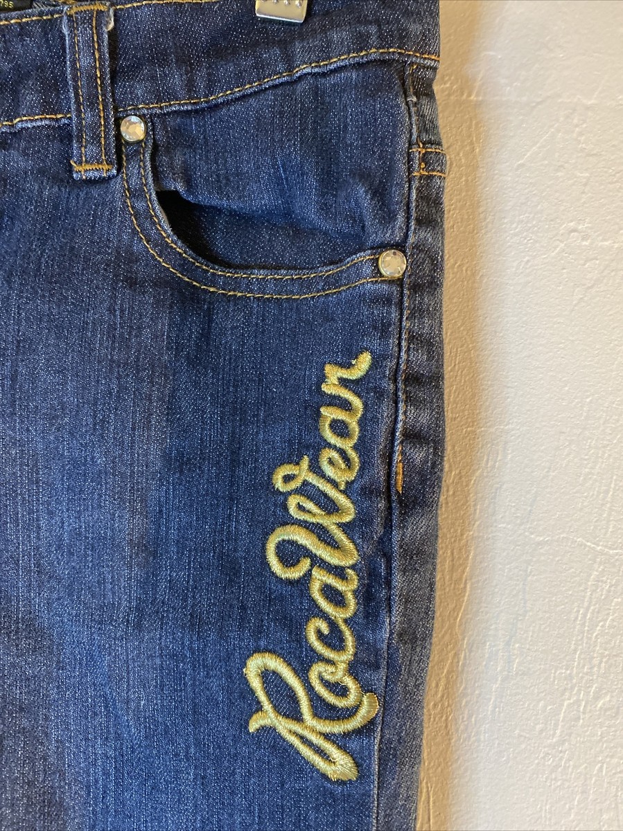 Rocawear Girls 12 Denim Jeans Embroided Pink & Orange R on