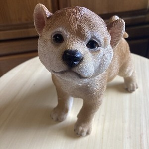 Akita Puppy Dog Statue Figurine Standing Cute Face Light Brown White