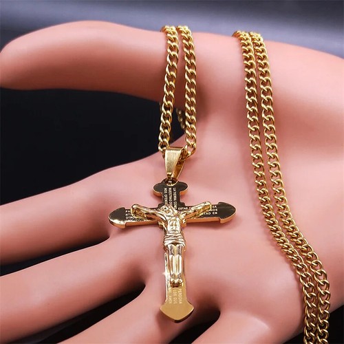 Christian Bible Stainless Steel Jesus Cross Long Necklace Men/Women - Picture 15 of 24