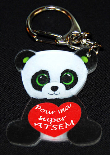Porte-clés panda style peluche "Pour ma super ATSEM" cadeau ATSEM - Photo 1/1