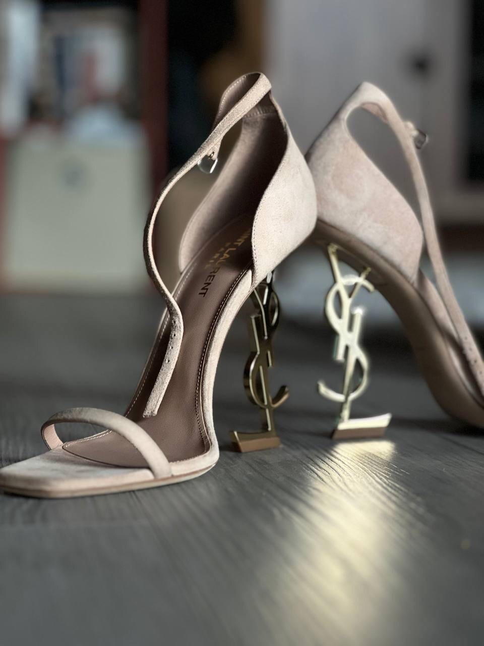 SAINT LAURENT YSL Beige G Opyum Tacchi (39 1 2) Beige Pelle scamosciata Oro Lucido Tacchi