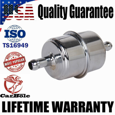 3/8'' Fuel Filter InLine Hose Chrome Canister Carbureted High Flow For Chevy Ford