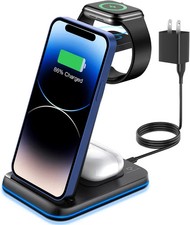 Foldable 3 in 1 Wireless Charging Station Stand for iPhone Samsung SpaceSaving