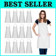 Chef Kitchen Aprons 12-Pack, Adjustable Straps